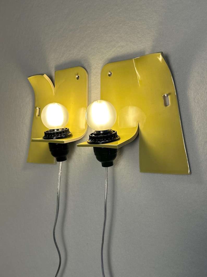Handmade Ceramic Wall Sconces, Yellow Dimmable Plug-in Lamps, Easy Install Lighting image 1