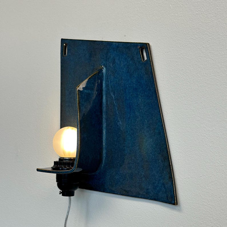 Blue Ceramic Sconce, Plug-In Dimmable Wall Lamp, Modern Handmade Lighting for Bedroom, Living Room, Dining Room, Home Redesign image 4