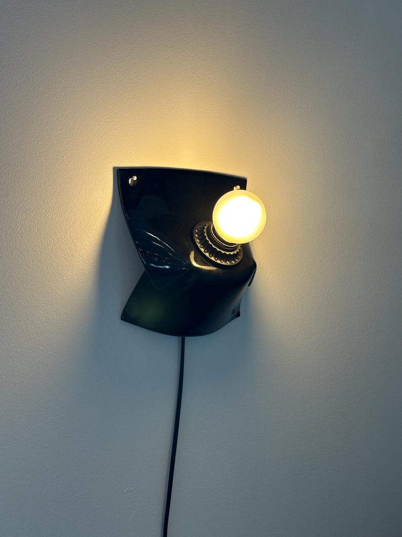 Handmade Black Ceramic Wall Sconce, Plug-In Ambient Lamp, Minimalist Statement Lighting image 8