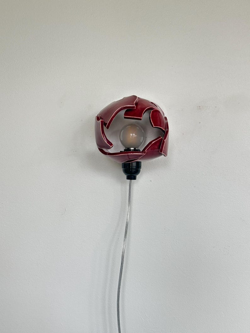 Burgundy Mid-Century Modern Plug-in Wall Sconce, Dimmable Ambient Lighting image 9