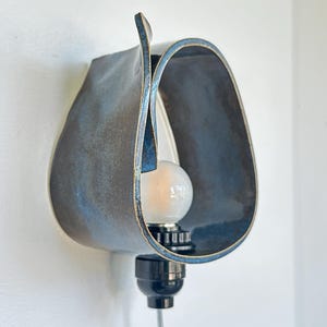 Handmade Ceramic Wall Sconce, Dimmable Blue Accent Light, Modern Ambient Lighting image 3