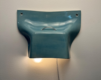 Blue Ceramic Wall Sconce, Plug-In Dimmable Ambient Lamp, Unique Handmade Statement Lighting for Contemporary Interior Design, Accent Lamp