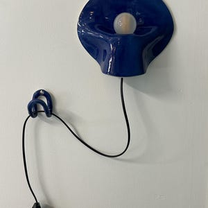 Blue Ceramic Wall Sconce, Plug-In or Hardwired Wall Light, Crystal Glaze, Unique Handmade Finish, Modern Dimmable Lamp, Bedroom Lighting image 4