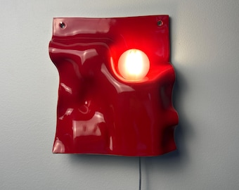 Red Ceramic Wall Sconce, Handmade Plug-In or Hardwired Wall Light, Dimmable Sculptural Lamp, Modern Accent Lighting, Interior Designers