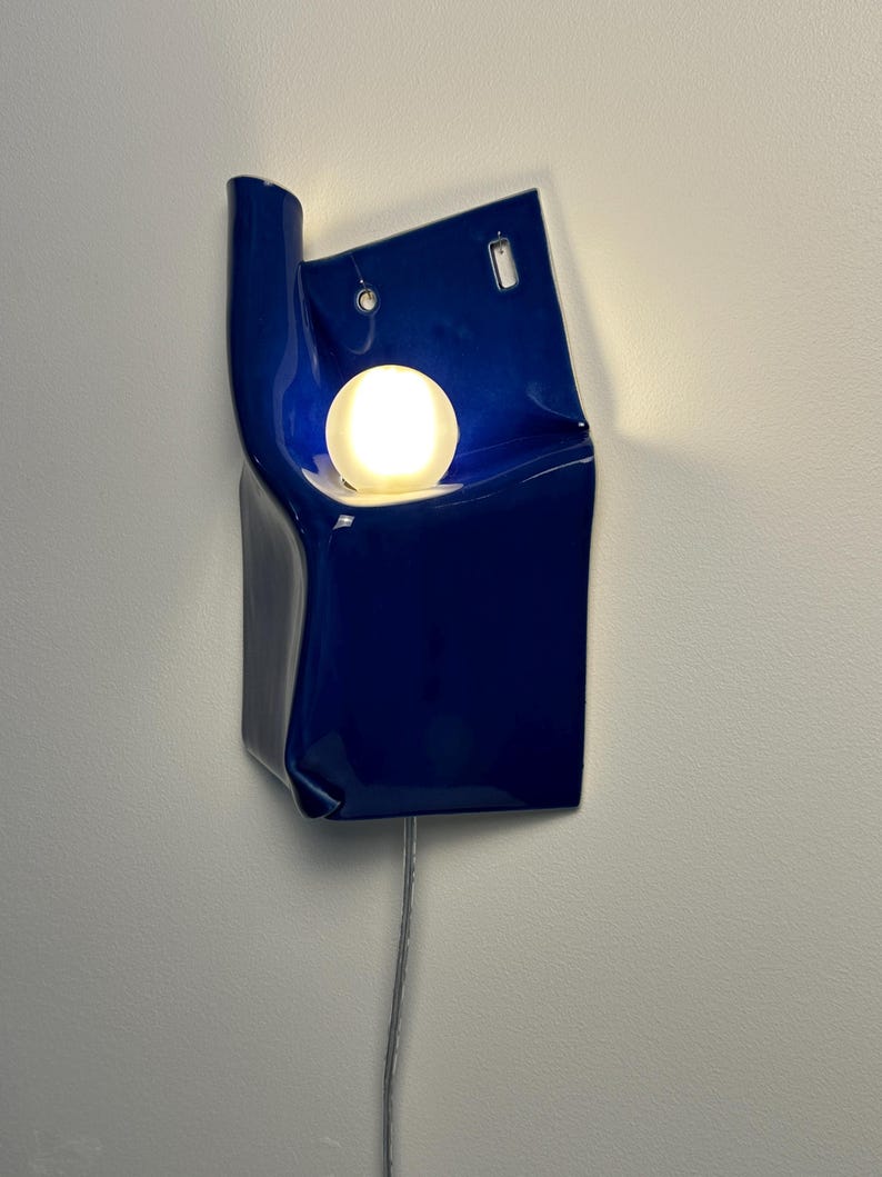 Cobalt Blue Ceramic Wall Sconce, Plug-In or Hardwired Dimmable Lamp, Handmade Sculptural Wall Light, Modern Accent Lighting, Hardwire Sconce bild 1