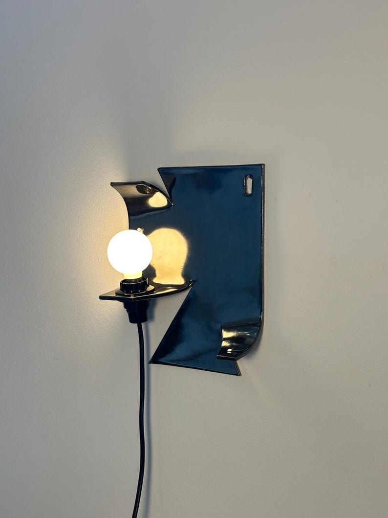 Ceramic Silver Wall Sconce, Plug-In Dimmable Wall Lamp, Sculptural Accent Light, Modern Ceramic Lighting, Unique Wall Decor, Bedside Light image 9