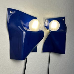 Handmade Blue Ceramic Wall Sconces, Plug-In Bedside Accent Lighting (Set of 2) image 8