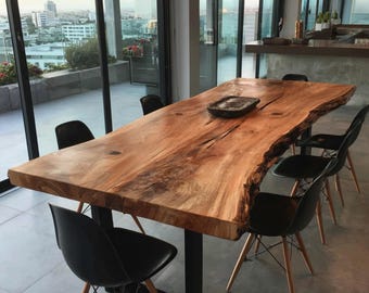 Handmade Live Edge Walnut Dining Table, Custom Solid Wood