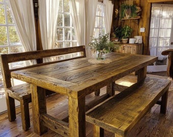 Table de salle à manger en noyer fait main, table de cuisine de ferme en bois massif