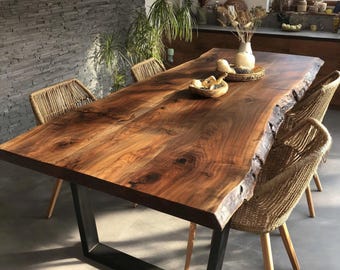 Handmade Live Edge Walnut Dining Table, Custom Solid Wood