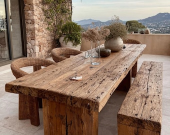 Table de salle à manger en noyer fait main, table de ferme en bois massif