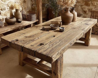 Wooden Farmhouse Live Edge Table, Handmade Rustic Solid Walnut Dining Table, Solid Wood Rustic Wooden Dining Table,  Wooden Dining Table