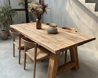 Table de salle à manger en noyer fait main, table de ferme en bois massif
