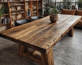Table de salle à manger en noyer fait main, table de ferme en bois massif