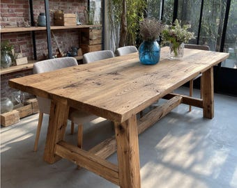 Table de salle à manger en noyer fait main Live Edge, table de ferme rustique