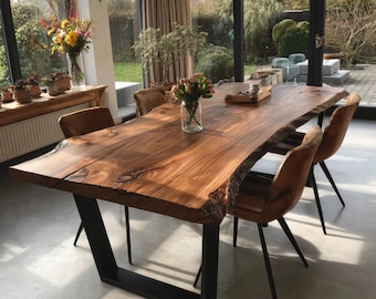 Handmade Live Edge Walnut Dining Table, Custom Solid Wood