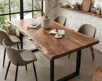 Handmade Live Edge Walnut Dining Table, Custom Solid Wood
