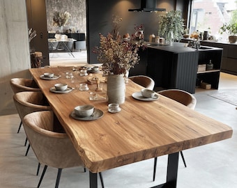 Handmade Live Edge Walnut Dining Table, Custom Solid Wood