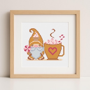 Winter Gnome With Hot Chocolate  Cross Stitch Pattern    – Easy Beginner PDF