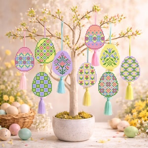 Ostereier Kreuzstichmuster - 9 Mini Designs