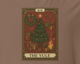 Vintage Yule Tarot Christmas T-Shirt • Retro Holiday Tree Graphic Tee • Witchy Winter Solstice Gift Shirt • Cozy Yule Aesthetic Top
