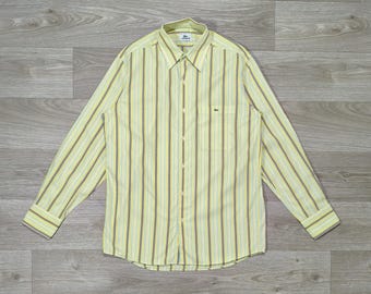 Vintage Lacoste Devanlay-skjorta • Tidigt 2000-tal • Sällsynt gulrandig • Tillverkad i Europa • Preppy år 2000 • Knappknäppning i bomull • Autentiska herrkläder i EU