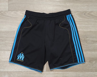 Adidas OM Marseille Shorts • Black Blue • Embroidered Logo • Climacool • Vintage 2010 • Football Soccer • Sportswear • Size L Unisex