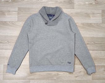 Gray Shawl Collar Sweatshirt • Japan Rags • Cozy Casual Chic Pullover • Unisex Size L • Winter Layering • Soft Cotton Blend • Heritage