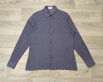 Hermès Vintage Shirt • Made in France • Grey Lilac Abstract Print • Fluid Cotton Shirt • Quiet Luxury • Old Money • Y2K • L/XL Unisex