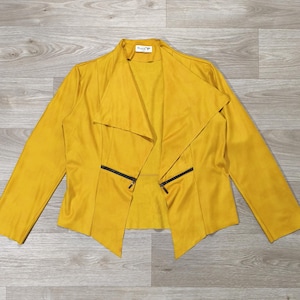Vintage 90s Y2K Waterfall Jacket • ReVdelle Paris Made In France • Mustard Yellow Draped Jacket • Boho Chic • Arty Lagenlook • Women's M/L