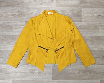 Vintage Y2K-vattenfallsjacka från 90-talet • ReVdelle Paris Tillverkad i Frankrike • Senapsgul draperad jacka • Boho Chic • Konstnärlig lagenlook • Dam M/L