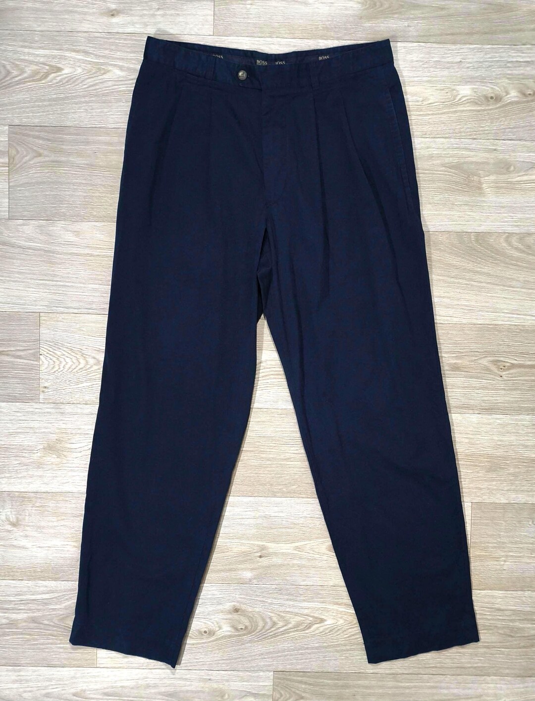Vintage Hugo Boss 90s Pleated Pants • Wide Leg Cotton Dress