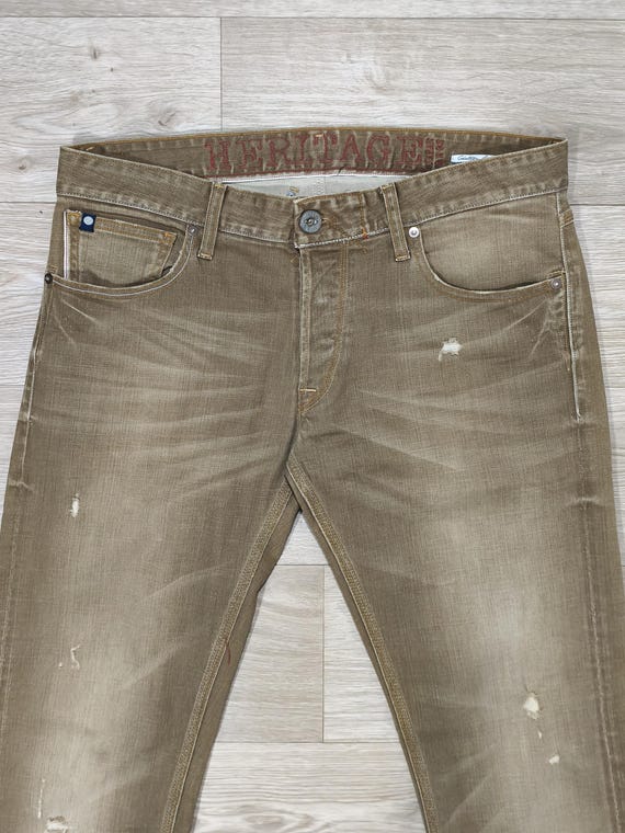Japan Rags LTC Heritage Denim Jeans • Brown Khaki Acid Wash • Slim
