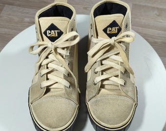 Vintage CAT Caterpillar Canvas Suede Boots • 2000s Y2K Workwear Sneakers • Chunky Industrial Street • EU 44 | US 11 Wide Outdoor Utility Pro