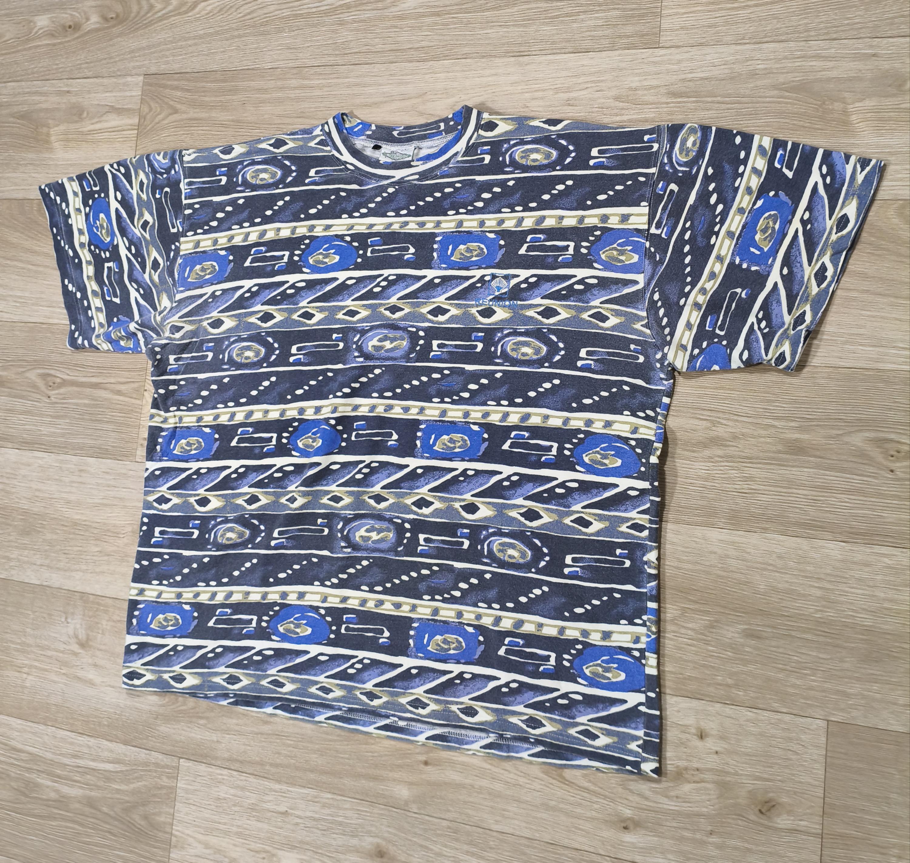 Blue Vintage 90s Reunion T-shirt • Embroidered Logo • Abstract