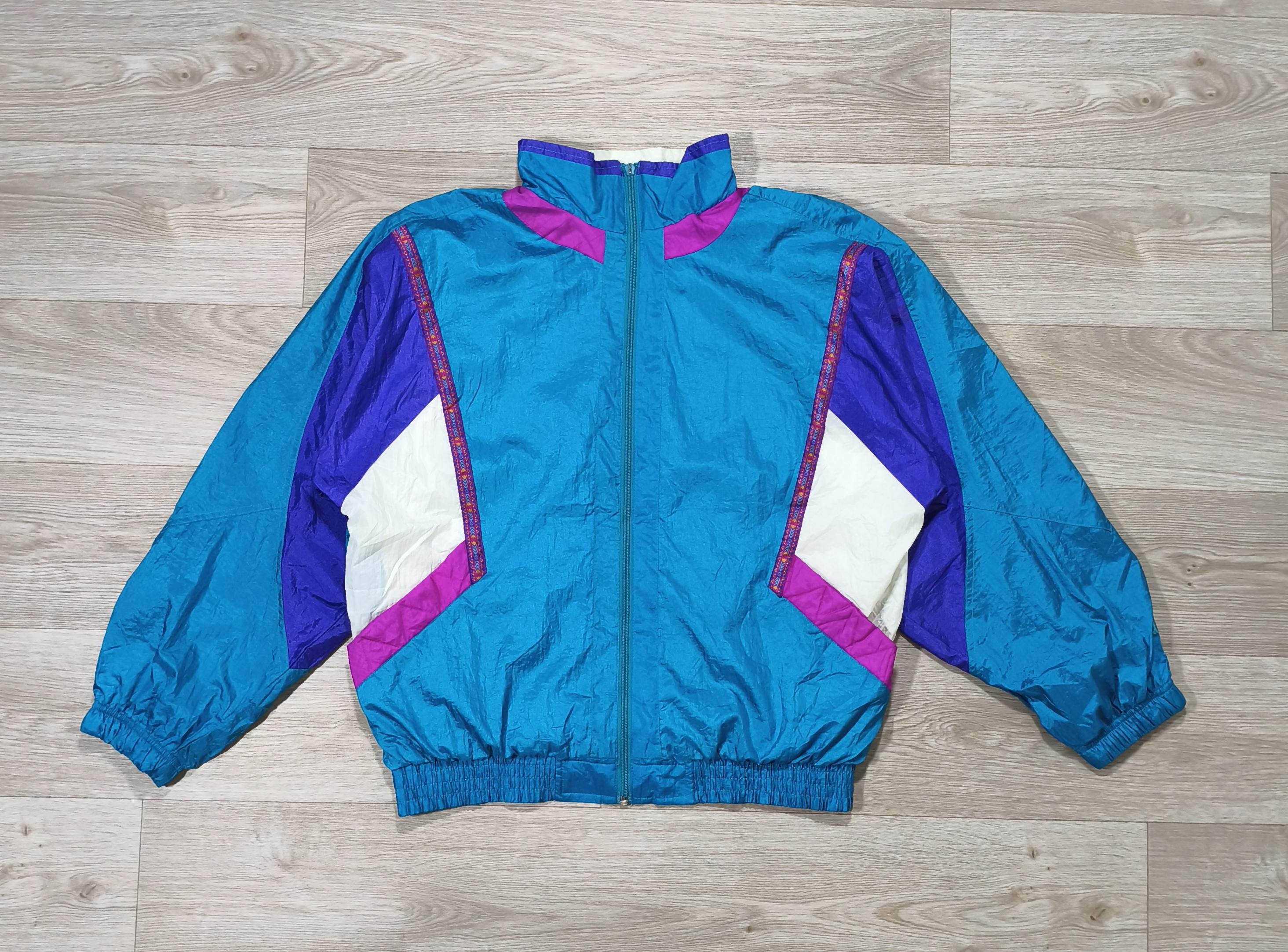 Vintage 90s Nylon Windbreaker • Turquoise Fuchsia Colorblock