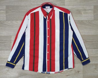 Randig skjorta från 80-90-talet • Flerfärgad konstnärlig stil • Old School Retro Chic Parisisk stil • Bomull • Unisex Oversize M L Passform