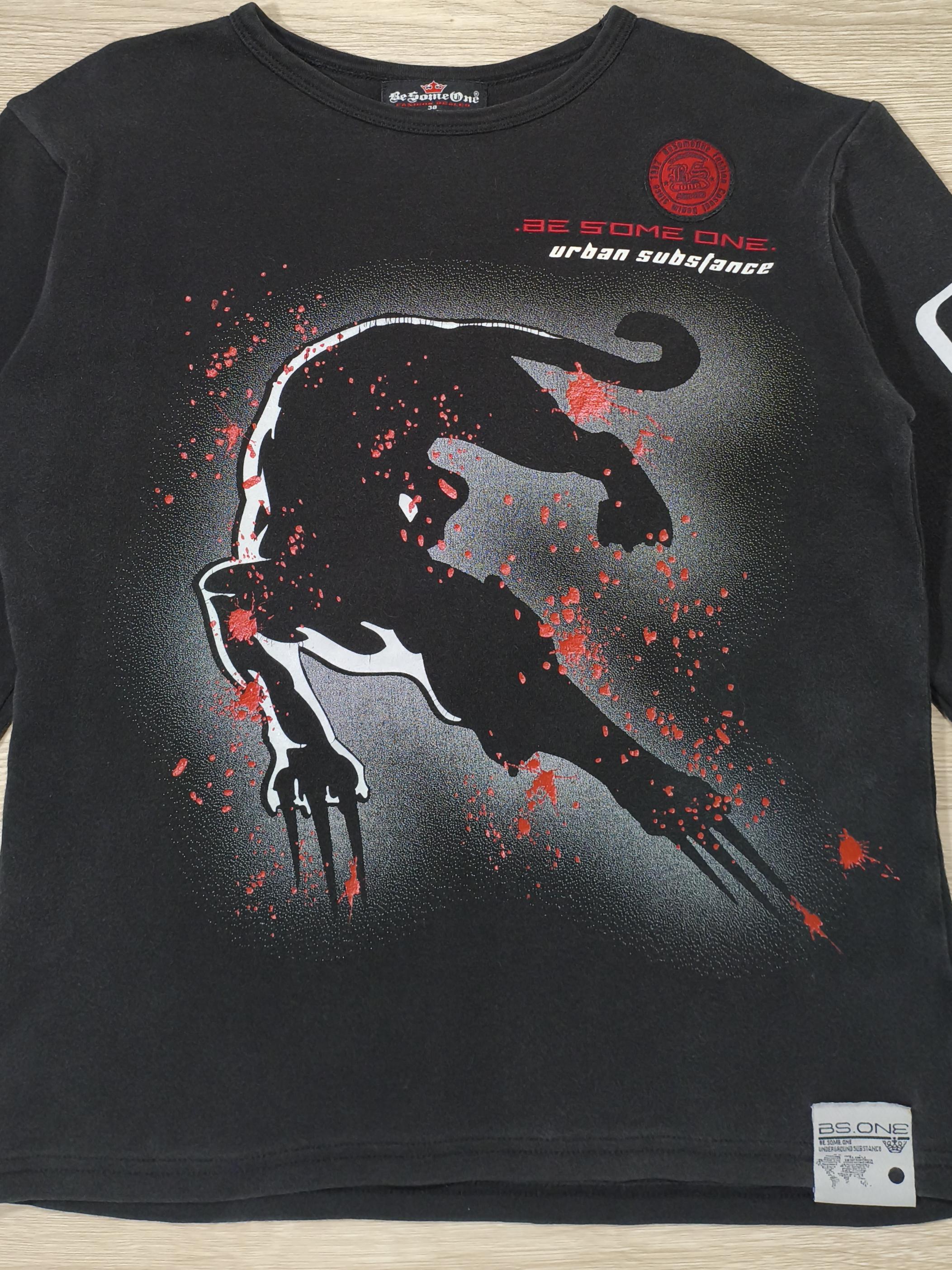 Black Vintage Y2K Long Sleeve T-shirt • Panther Paint Splash