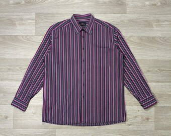 Camicia a righe viola Dario Beltran • Multicolore Y2K Archive • Made in Spain • Stile Riviera chic old school • Vestibilità comoda Designer retrò