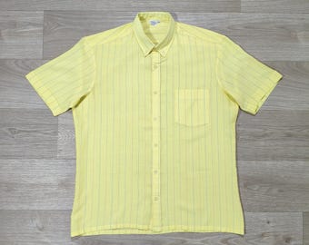 Vintage Yellow Pastel Striped Shirt • Y2K Preppy Riviera Old Money Style • Fine Stripe Summer Button Down • Mens L • Loose Fit Unisex