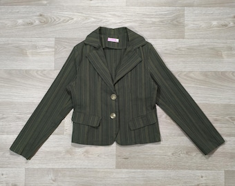 Vintage Y2K Olive Gold Pinstripe Blazer • Officecore Tailored Jacket • Old Money • Minimalist Chic • Women's M/L