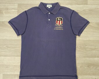 Camisa polo Ralph Lauren de Vintage Polo Jeans Company • Parche raro 6 en la espalda • Estilo rugby Y2K de los años 2000 • Camiseta morada desgastada • Unisex • Ajuste M/L