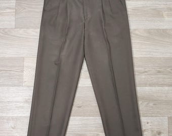 Spodnie chino w kolorze brązowo-szarym w stylu vintage • Spodnie z podwójnym plisowaniem • Styl lat 90. • Klasyczny prosty krój • W30 W32 L28 • Minimalistyczny krój dopasowany