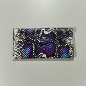 Vintage 90s Long Wallet • Genuine Leather • Made in Italy • Multicolor Python Reptile Print • Italian Glam • Y2K Retro Chic