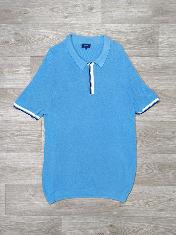 Façonnable, Vintage 2000 Façonnable Soft Knit Polo • Light Blue • Old Money Retro Preppy • French Riviera • Old School • Heritage • Men's XL Long / Tall