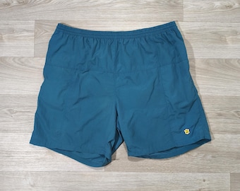 Fischer Vintage Swim Shorts • Embroidered Cricket Logo • Turquoise Teal Nylon • 90s Retro Old School Beachwear • XXL/3XL
