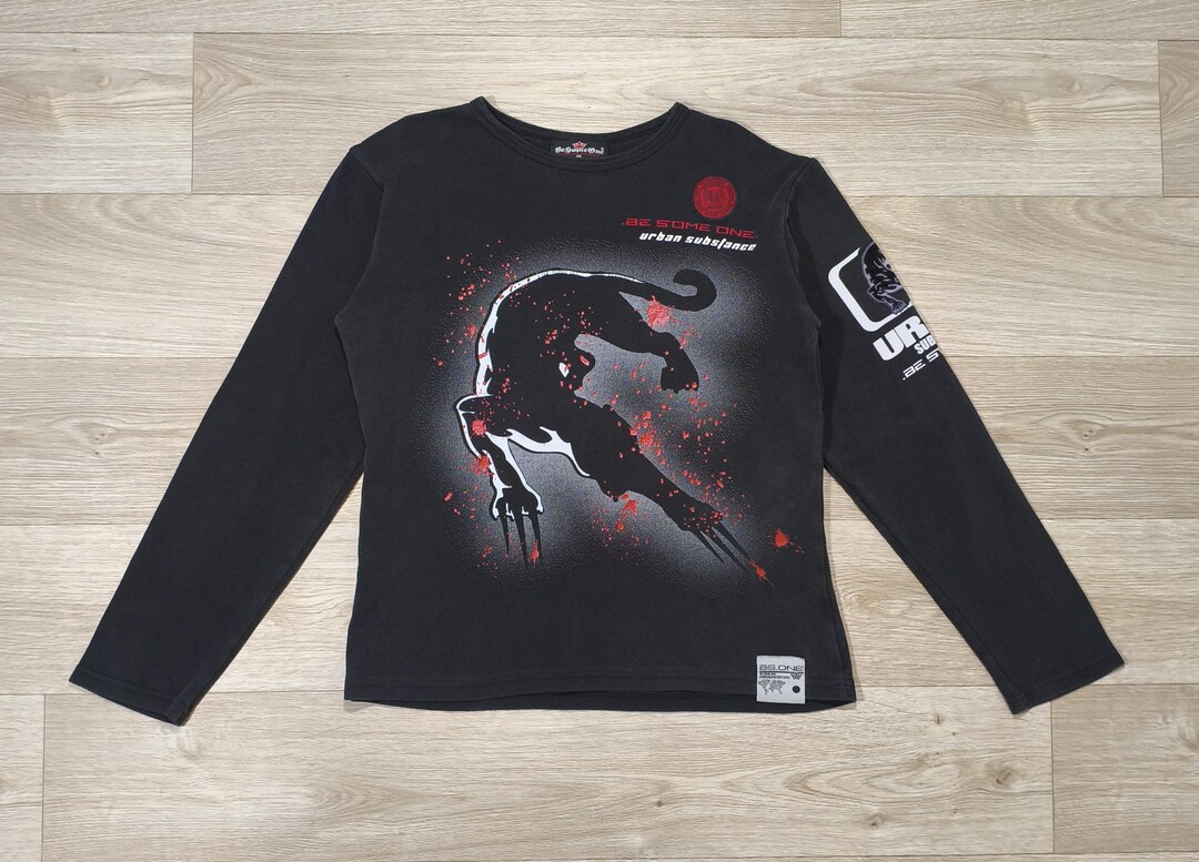 Black Vintage Y2K Long Sleeve T-shirt • Panther Paint Splash