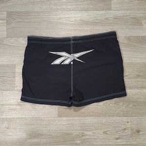 Reebok Vintage 90s Y2K Swim Shorts • Black • Big Embroidered Vector Logo • Streetwear • Beachwear • Sportswear • XXL