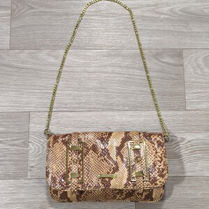 Vintage Nine West Baguette-Tasche • Y2K-Python-Effekt • Goldkette • Old School • Luxuriöser Glamour • Fashionista-Chic