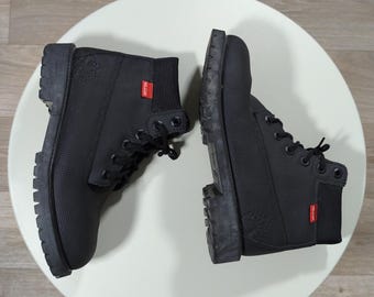 Timberland Helcor Black Leather Boots • Old Collection Circa 2015 • Workwear Utility Style • Women EU 38 US 7 • Durable Abrasion Resistant